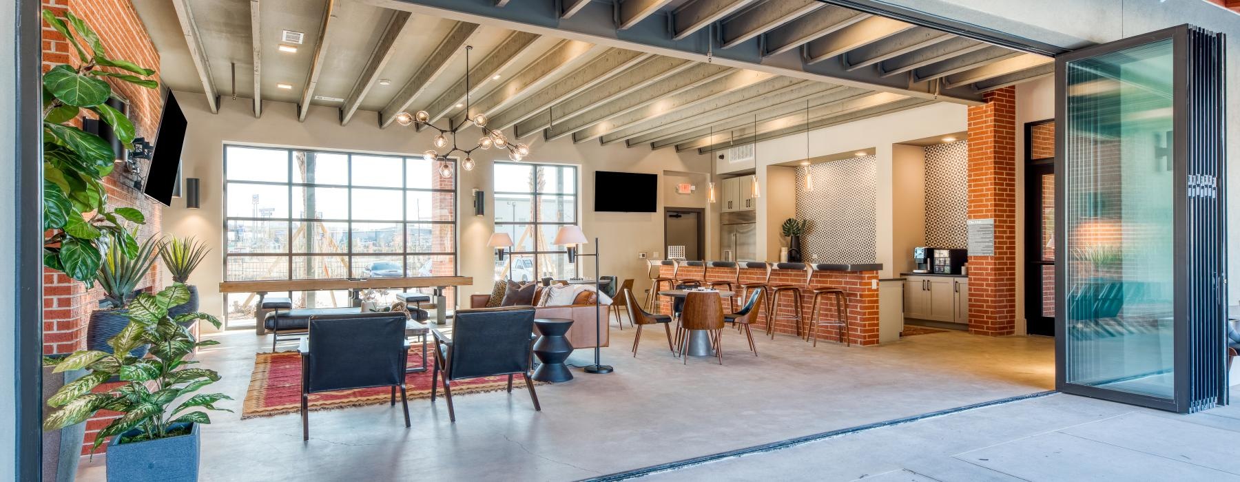 a large room with tables and chairs